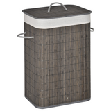 HOMCOM Bamboo Laundry Basket with Flip Lid and Removable Lining – Foldable Hamper, Grey