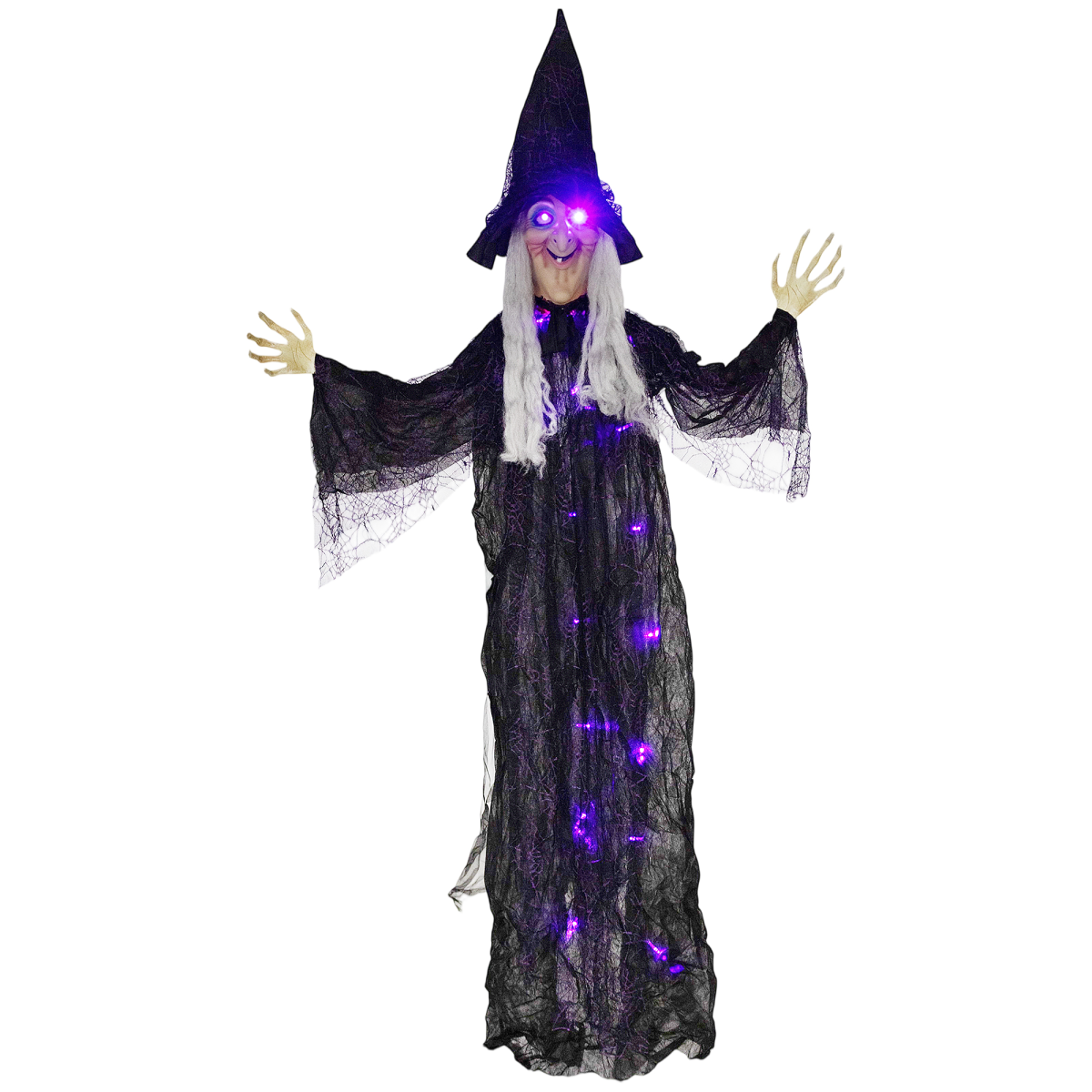 Outsunny Voice Activated Halloween Animatronics Witch, 183cm Life-Sized with Sound and Light Effects, Black