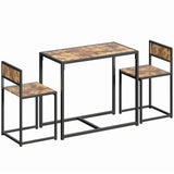 HOMCOM 3-Piece Table and Stool Set with Steel Frame – Space-Saving Dining Set for 2, Rustic Brown