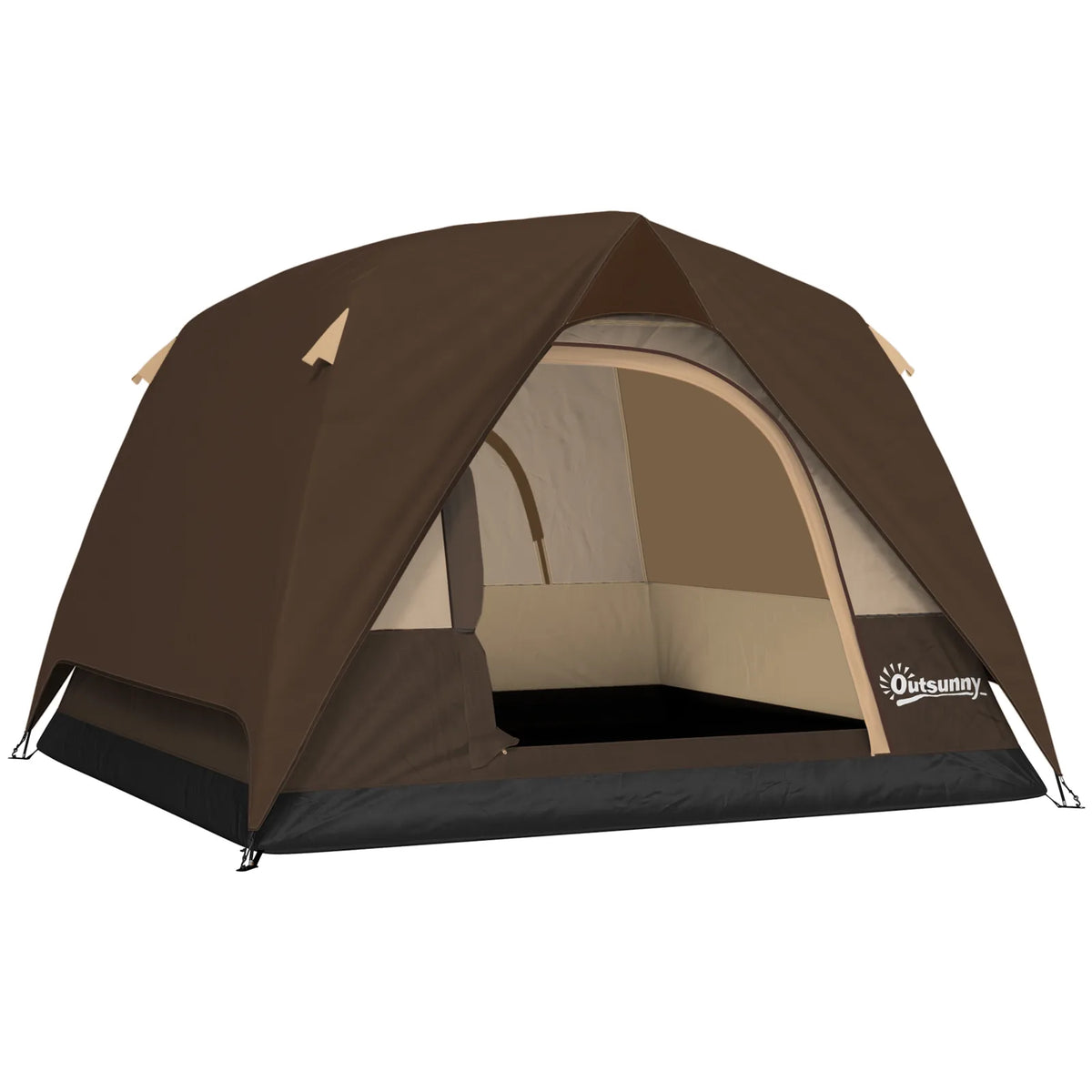 Outsunny 2-3 Man Dome Camping Tent with Sewn-in Groundsheet & Mesh Windows – Easy Set Up, 3000mm, Brown