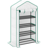 Outsunny Four-Tier Mini Greenhouse with Reinforced Plastic Cover and Roll-Up Door – Steel Frame Plant Shelter