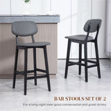 Bar Stools Set of 2 with Backs, Footrests & Padded Faux Leather Seats – Beech Wood Counter Chairs, Dark Grey