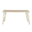 Solid wood dining table with light gold metal inlay