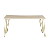 Solid wood dining table with light gold metal inlay