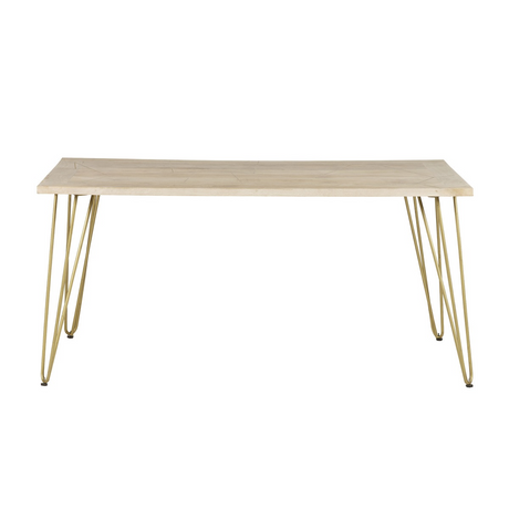 Solid wood dining table with light gold metal inlay