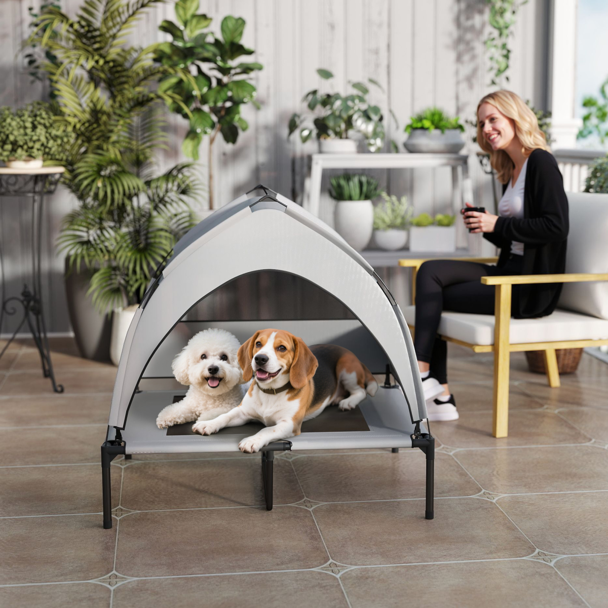 Elevated Dog Bed with Removable Three-Sided Canopy & Storage Bag – Breathable Pet House for Medium to Large Dogs