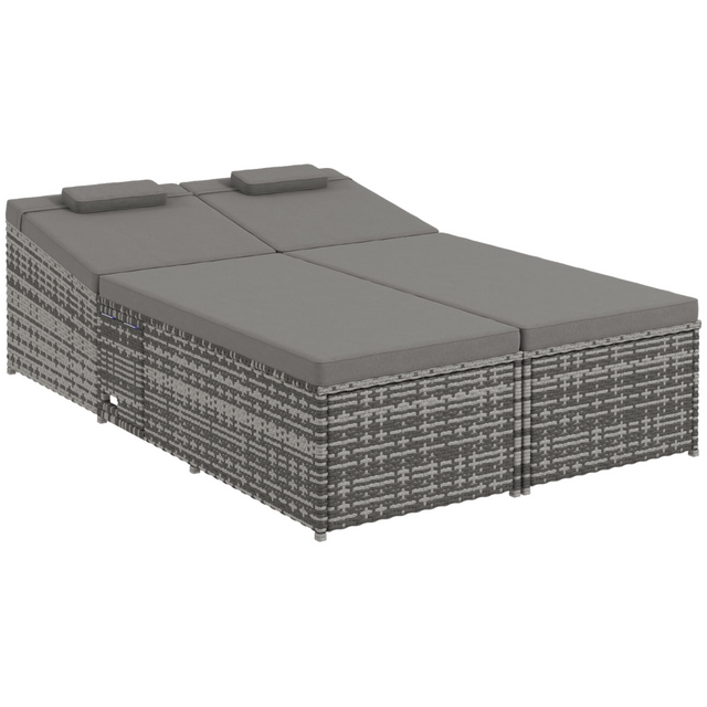Outsunny Grey Rattan Sun Lounger - front view