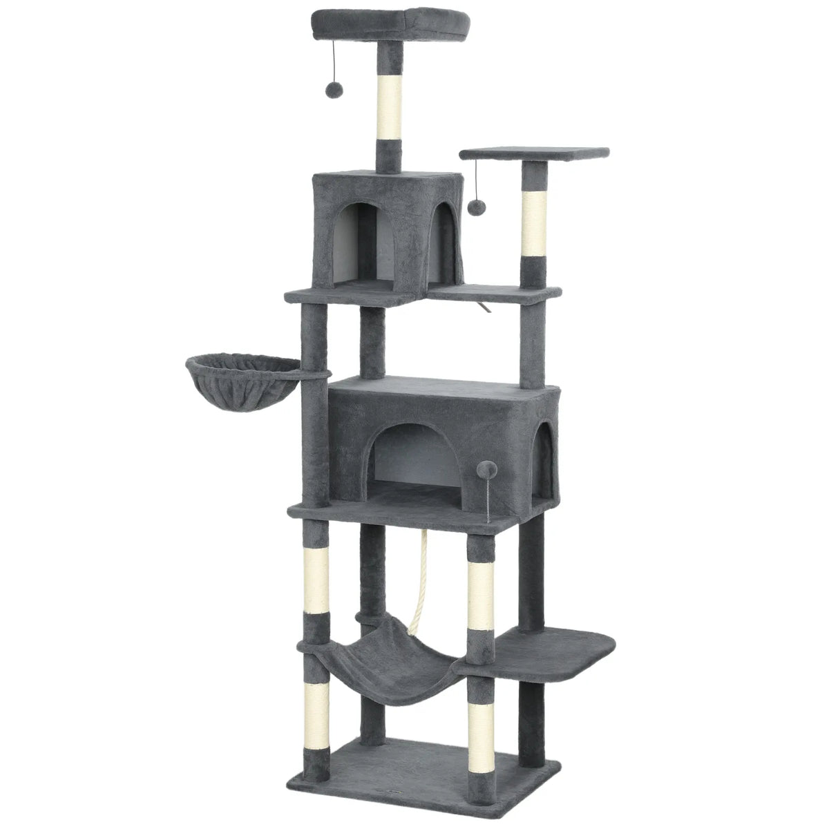 PawHut 202cm Large Cat Tree with 6 Scratching Posts, 2 Hammocks, 2 Condos – Indoor Cat Tower