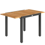 Outsunny Extendable Garden Dining Table with Acacia Wood Top, 80-120cm – Folding Leaf Patio Table, Natural and Black
