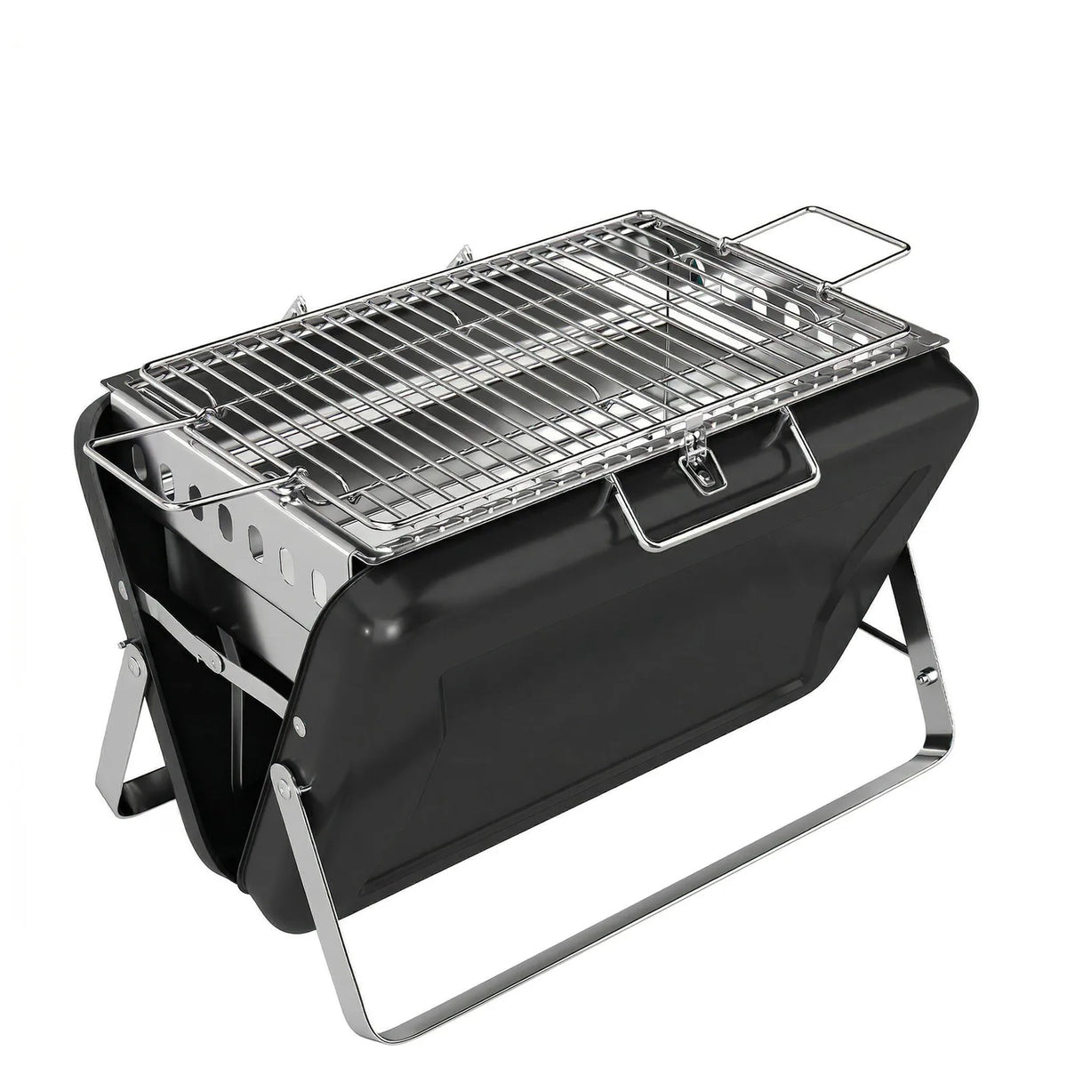 Outsunny Portable Briefcase Charcoal BBQ Grill – Folding Barbecue with Lift-Up Grate for Camping and Picnics, Black