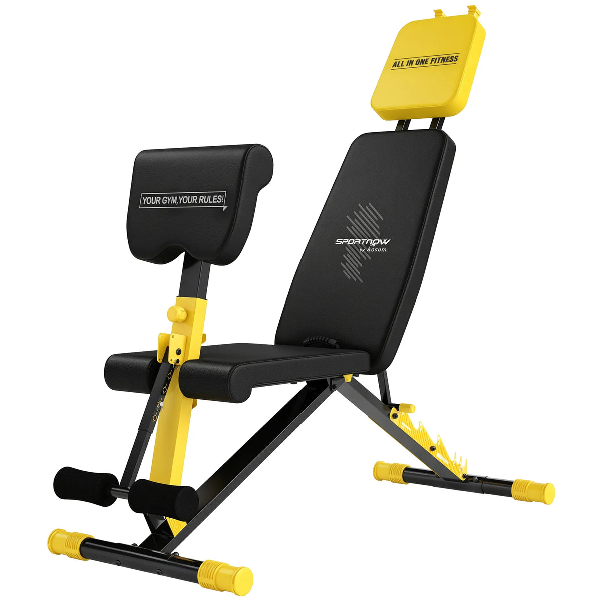 SPORTNOW Adjustable Weight Bench with 6 Backrest Positions – Foldable Incline Decline Bench, 300kg, Yellow