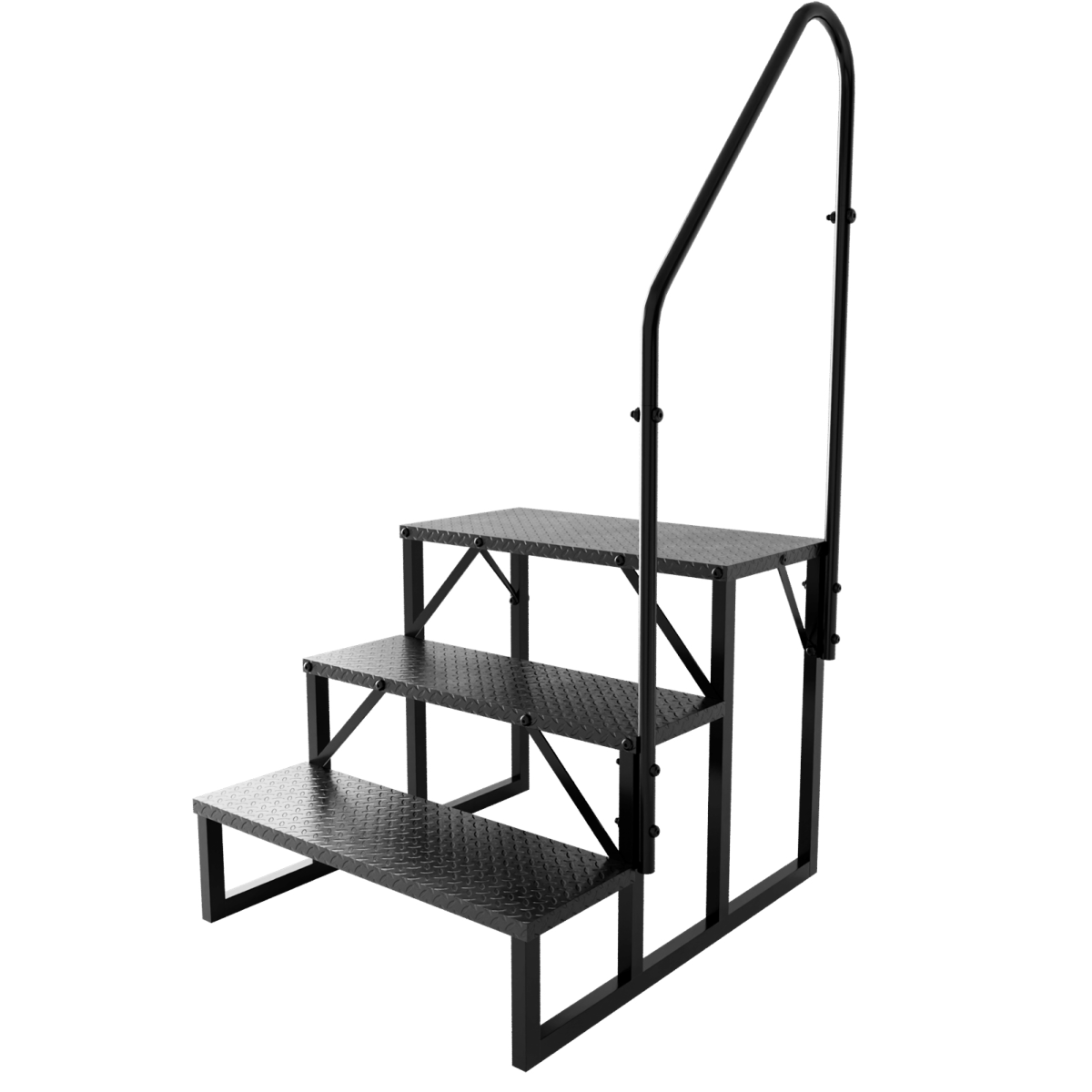 Portable 3-Step RV Step Stool with Handrail – 660lb Capacity, Detachable Steel Steps for Camper, Hot Tub, Pool & Porch