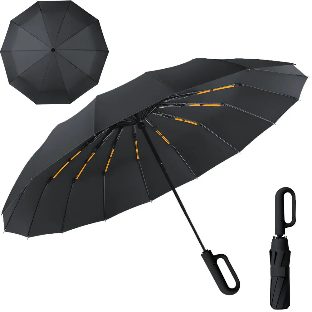 Windproof Automatic Folding Umbrella, 105 cm Canopy, 30 Reinforced Ribs, Ring Handle