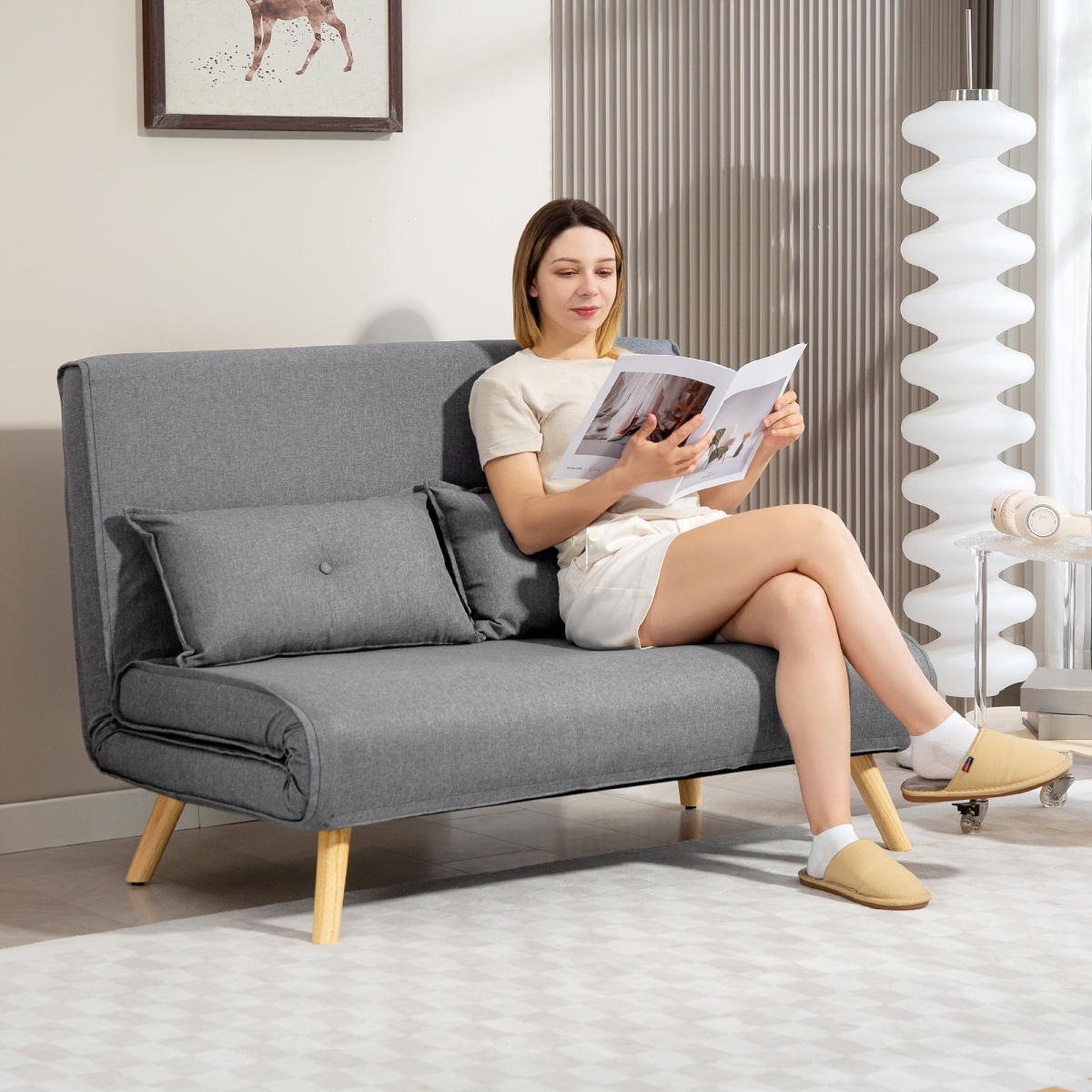 HOMCOM grey click-clack sofa bed