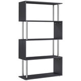 Black wooden S-shape bookshelf room divider
