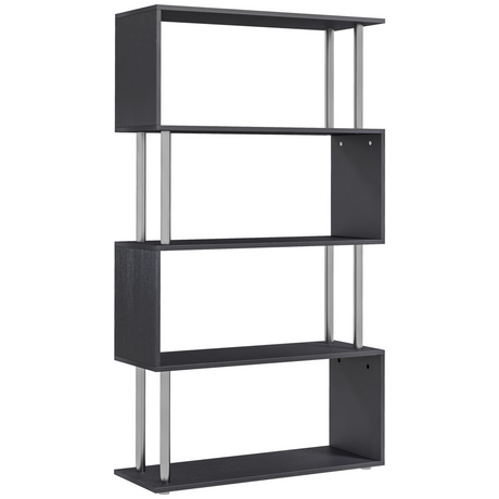 Black wooden S-shape bookshelf room divider