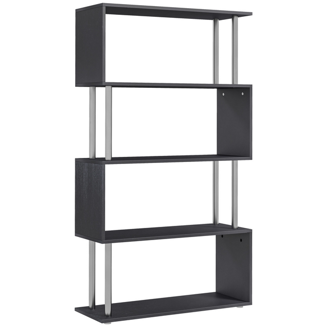 Black wooden S-shape bookshelf room divider