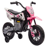 AIYAPLAY Kids 12V Electric Motorcycle with Training Wheels, Soft Start, Rear Suspension & Music – Ages 3-6, Pink