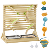 Outsunny Kids Sand and Water Playset with Two Sinks, Water Carts & 18 Accessories – Fir Wood Play Station