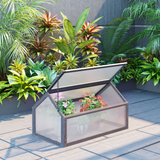 Wooden Cold Frame Greenhouse with Polycarbonate Panels & Adjustable Roof – Portable Garden Planter, Grey