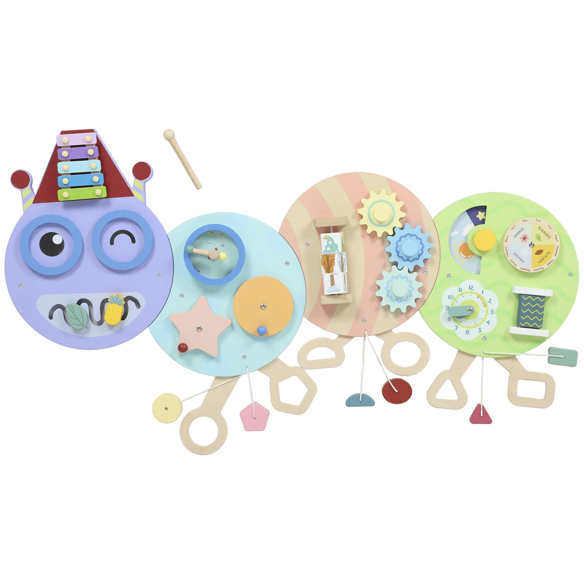 AIYAPLAY Caterpillar Busy Board with 7 Activities – Wall-Mounted Montessori Play for Nursery, Ages 3+