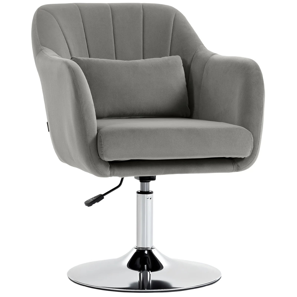 HOMCOM Retro Velvet Swivel Tub Chair with Adjustable Height and Steel Base – Vanity Accent Chair, Grey