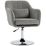 HOMCOM Retro Velvet Swivel Tub Chair with Adjustable Height and Steel Base – Vanity Accent Chair, Grey