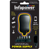 Infapower 1A Universal Mains Adaptor with USB Port – 7-Way Voltage Selector, 100–240V Worldwide Use