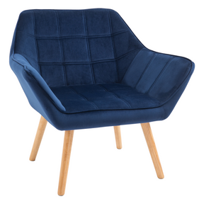 Blue velvet-feel accent tub chair with wooden legs