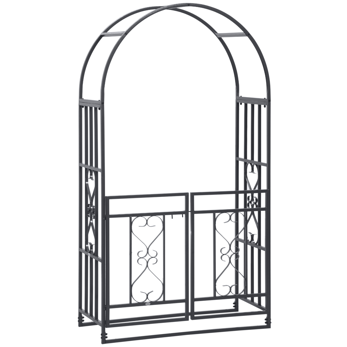 Outsunny Metal Garden Arch with Double Gate – Climbing Plant Arbour with Reinforced Frame, Dark Grey