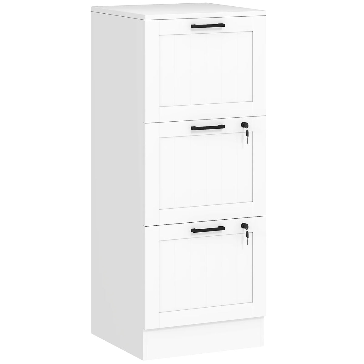 HOMCOM 3 Drawer Filing Cabinet with Lock – Office Storage with Adjustable Hanging Bars for A4 & Letter Files, White