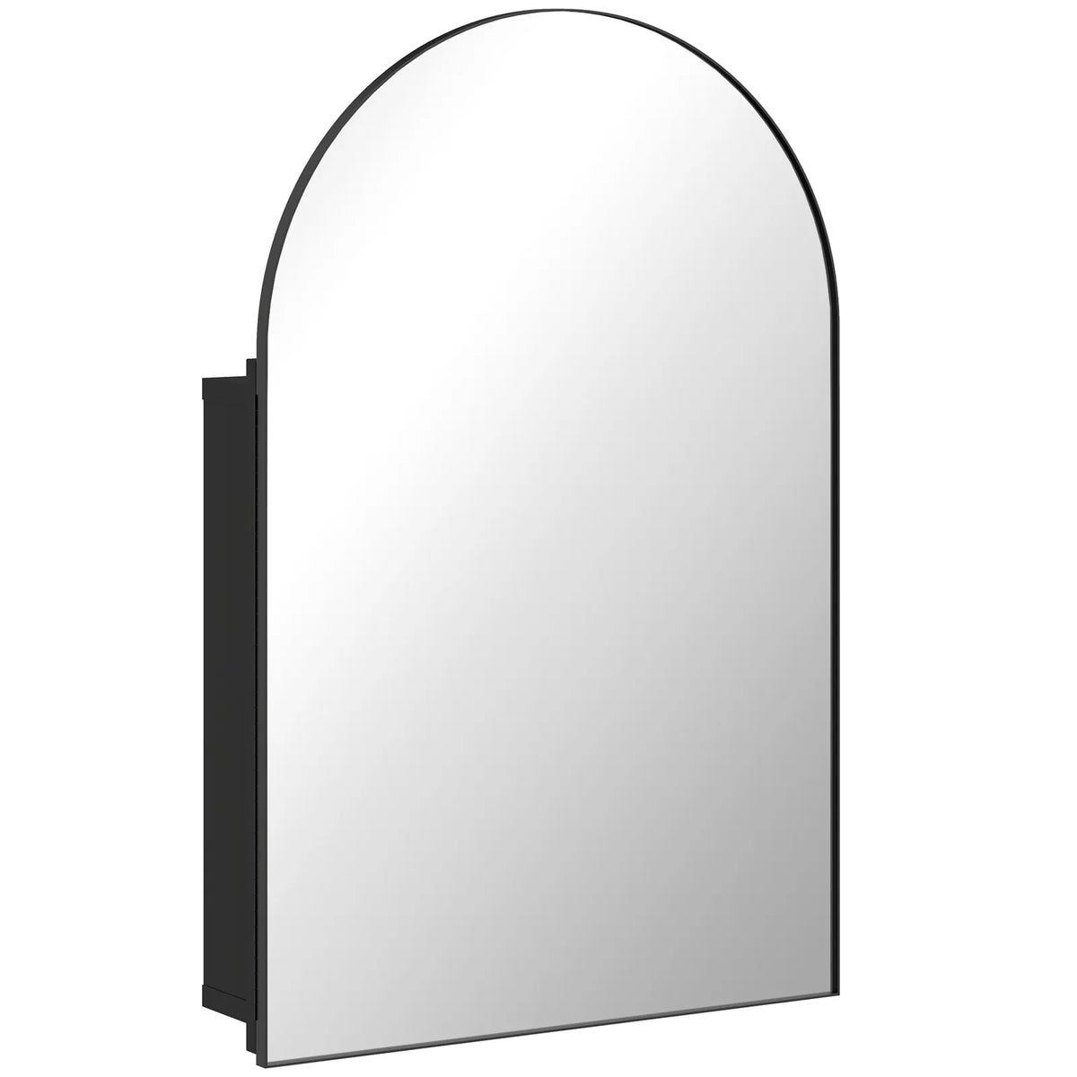 HOMCOM Arched Bathroom Mirror Cabinet with Storage Shelves – Wall Mounted, 180° Door, Black