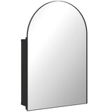 HOMCOM Arched Bathroom Mirror Cabinet with Storage Shelves – Wall Mounted, 180° Door, Black
