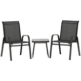 Outsunny 3-Piece Bistro Set with 2 Stackable Mesh Armchairs & Coffee Table – Steel Frame Patio Set, Black