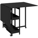 HOMCOM Drop Leaf Dining Table for 2–4 People with Open Shelves and Wheels – Folding Kitchen Table, Black