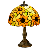 HOMCOM Antique Stained Glass Table Lamp with E27 Fitting – Sunflower Bedside Lamp for Bedroom, Multi-Coloured