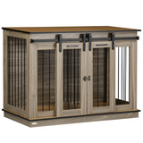 PawHut Dog Crate Furniture with Double Room Divider & Lockable Doors – Side Table Cage, Oak Tone