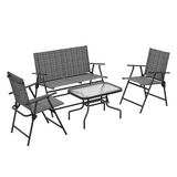 Outsunny Patio Furniture Set with Two Foldable Armchairs, Loveseat and Glass Table – Garden Set, Dark Grey