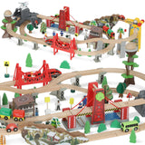 AIYAPLAY 100 Piece Wooden Train Set with Track, Crane & Battery Operated Train – Beechwood Toy, Ages 3+