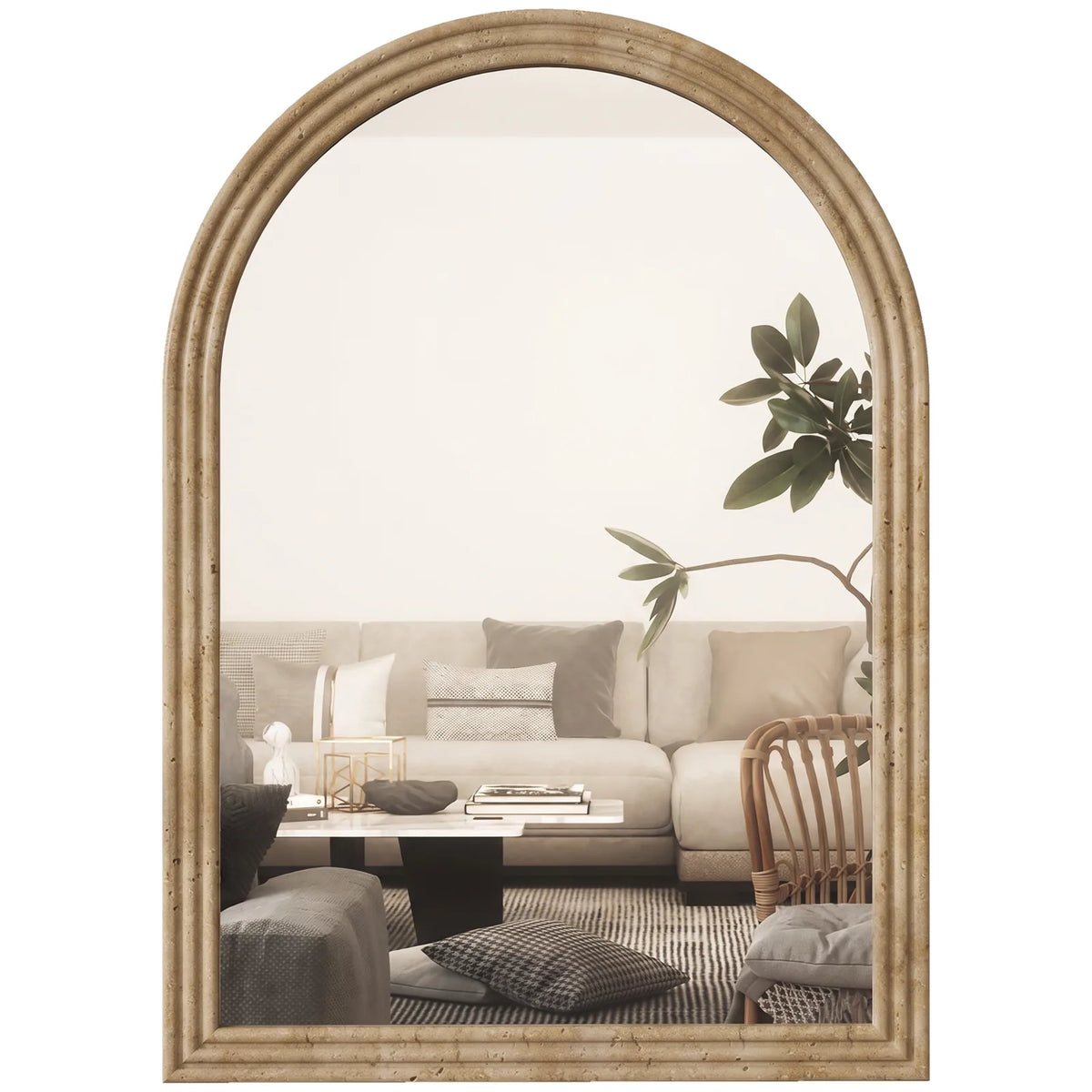 HOMCOM Modern Wall-Mounted Mirror, Arched Wall Mirror with Grooved Edge for Living Room, Entryway