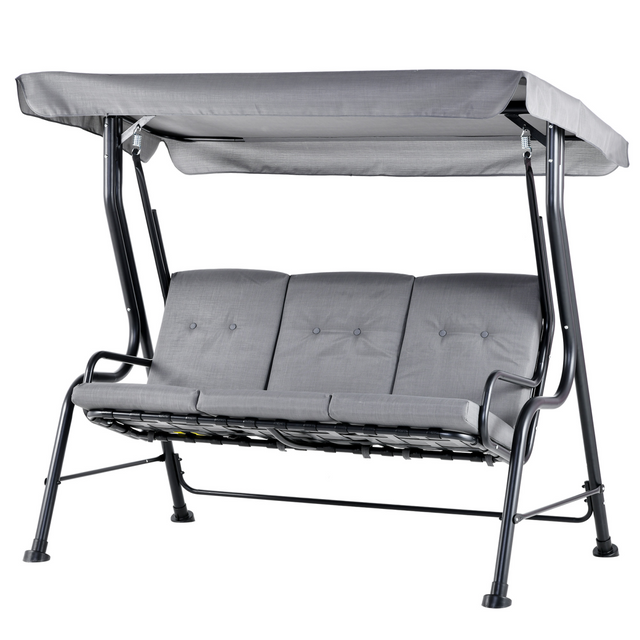 Grey 3 seater padded garden swing chair