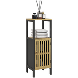 HOMCOM Bamboo Bathroom Floor Cabinet with Adjustable Shelf & Slatted Door – Tall Slim Storage, Black, Natural