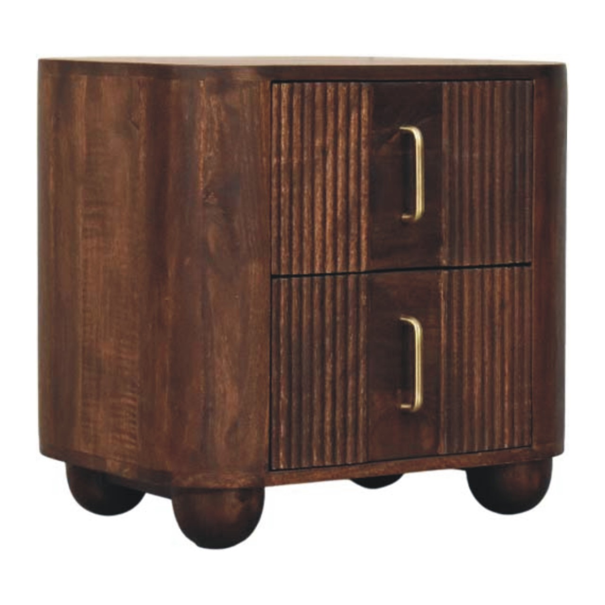 Artisan Furniture Solid Wood Marlowe Fluted Nightstand with 2 Drawers – California Walnut Bedside Table, Dark Brown