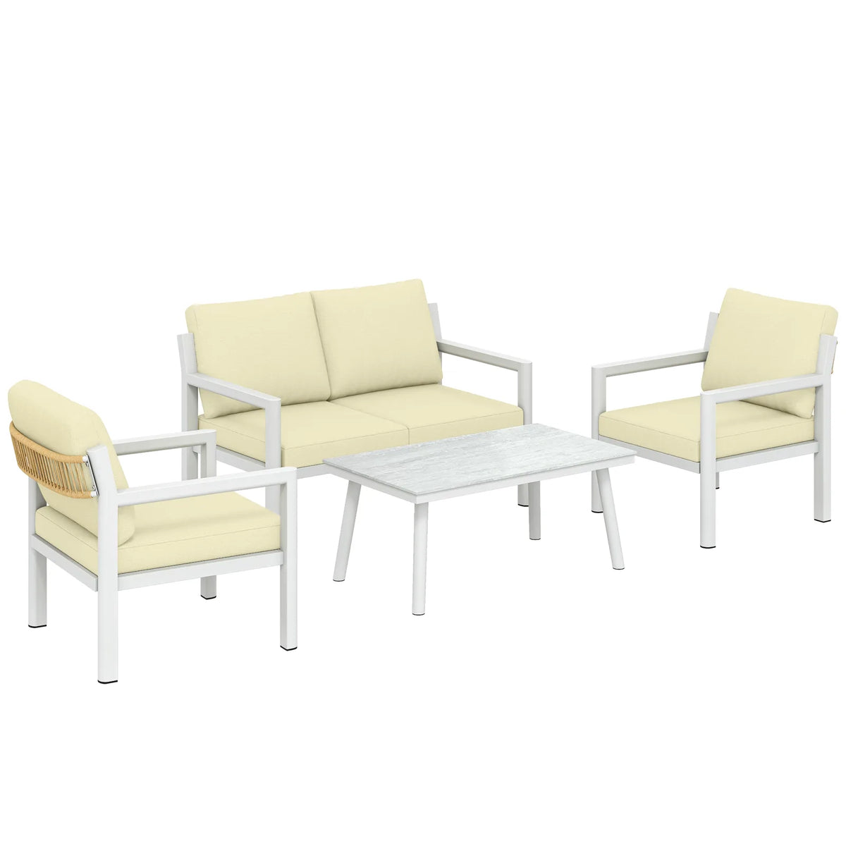Outsunny 4-Seater Rattan Garden Furniture Set with 2 Armchairs, Loveseat, Coffee Table and Cushions – Beige