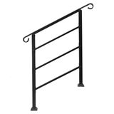 Wrought Iron Handrail for Outdoor Steps – Fits 1 to 3 Steps, Powder-Coated with Installation Kit, Black