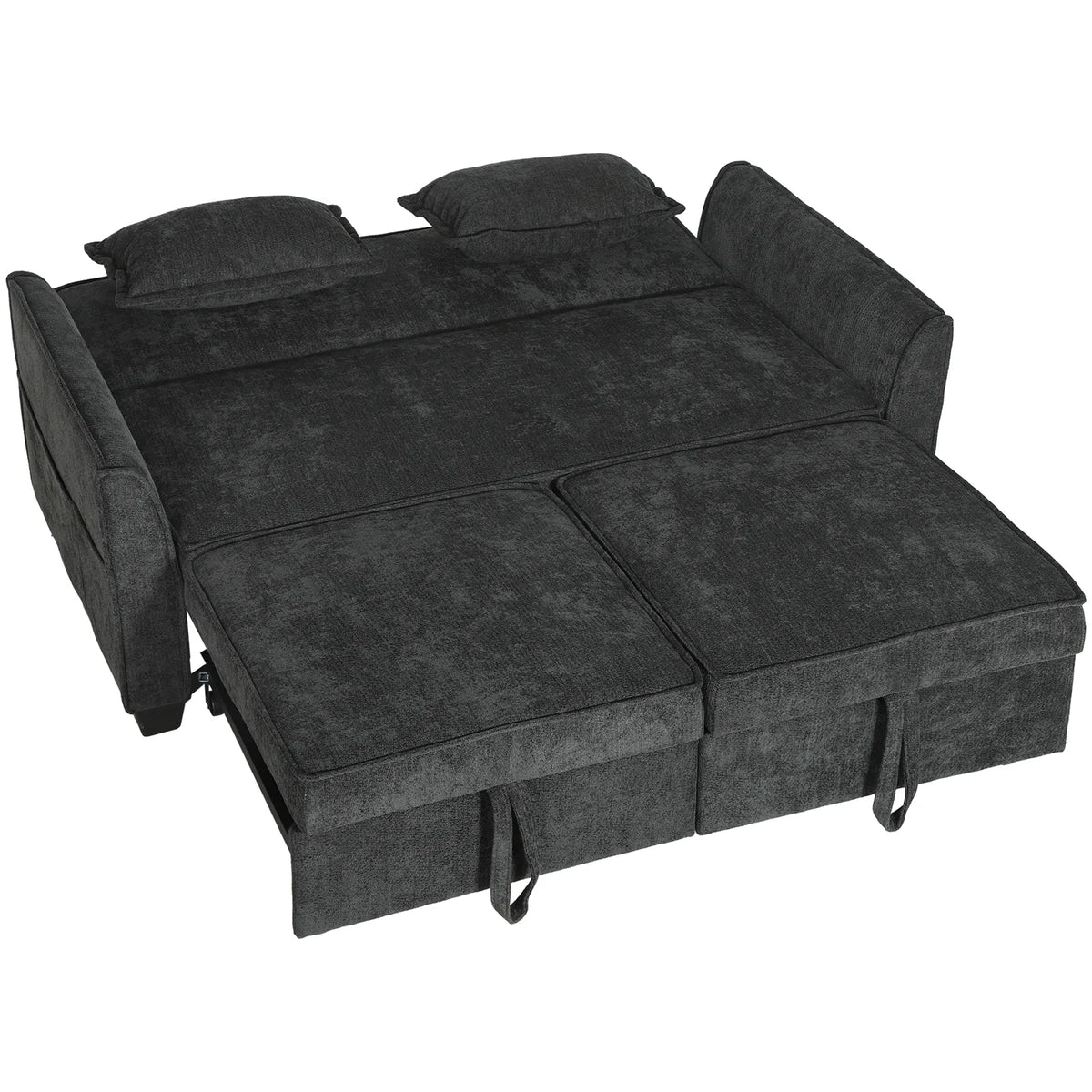 HOMCOM 2 Seater Sofa Bed, 4-in-1 Convertible with Dual Pull-Out Beds – Chenille Sleeper Sofa, Black
