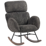 HOMCOM Upholstered Rocking Chair with Adjustable Headrest – Raindrop Velvet Rocker, Rubberwood Legs, Dark Grey