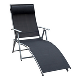 Outsunny Foldable 7-Position Textilene Sun Lounger with Pillow – Reclining Garden Chair, Black