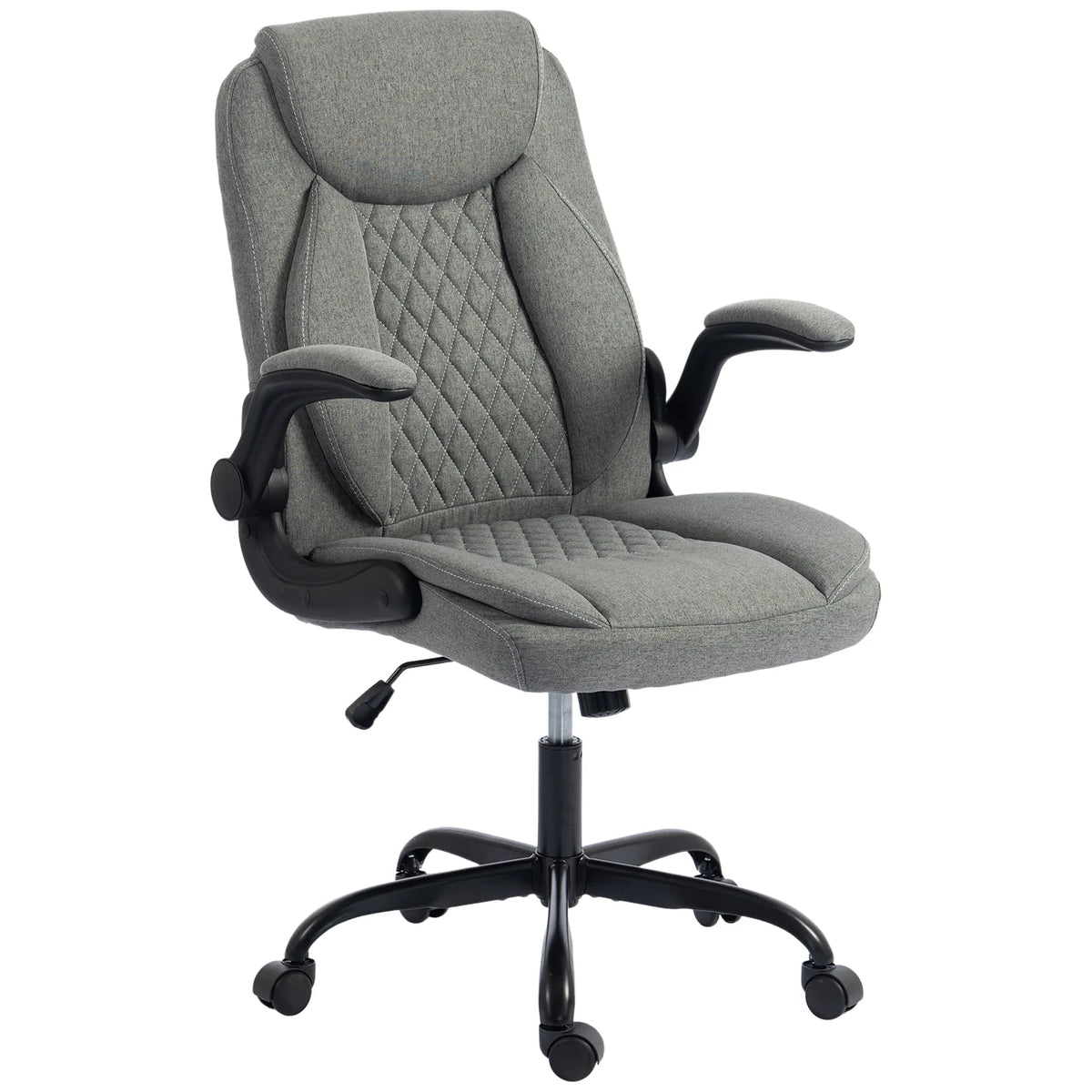 HOMCOM Linen-Look Executive Office Chair with Flip-Up Armrests & Thick Cushion – Computer Desk Chair, Grey