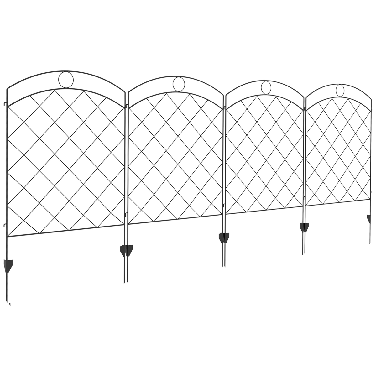 Outsunny 4-Piece Steel Garden Fencing Border Edging Set with Decorative Grid – 348 x 110cm, Black